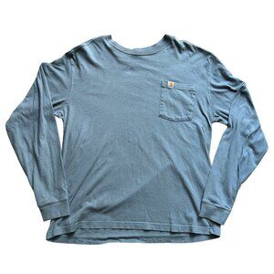 Carhartt Relaxed Fit Dog Long Sleeve Pocket Blue Tee Size Large